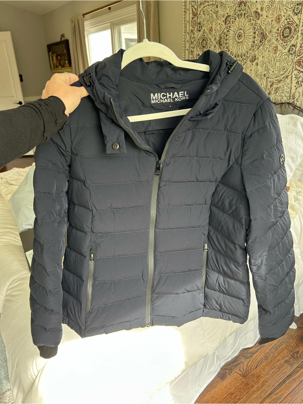 Michael Kors Women's Navy Puffer Jacket with Hood
